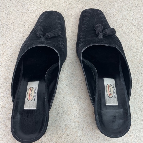 Talbots Morris Suede Tassel Front Leather Mules Black Size 5.5 - Picture 3 of 7